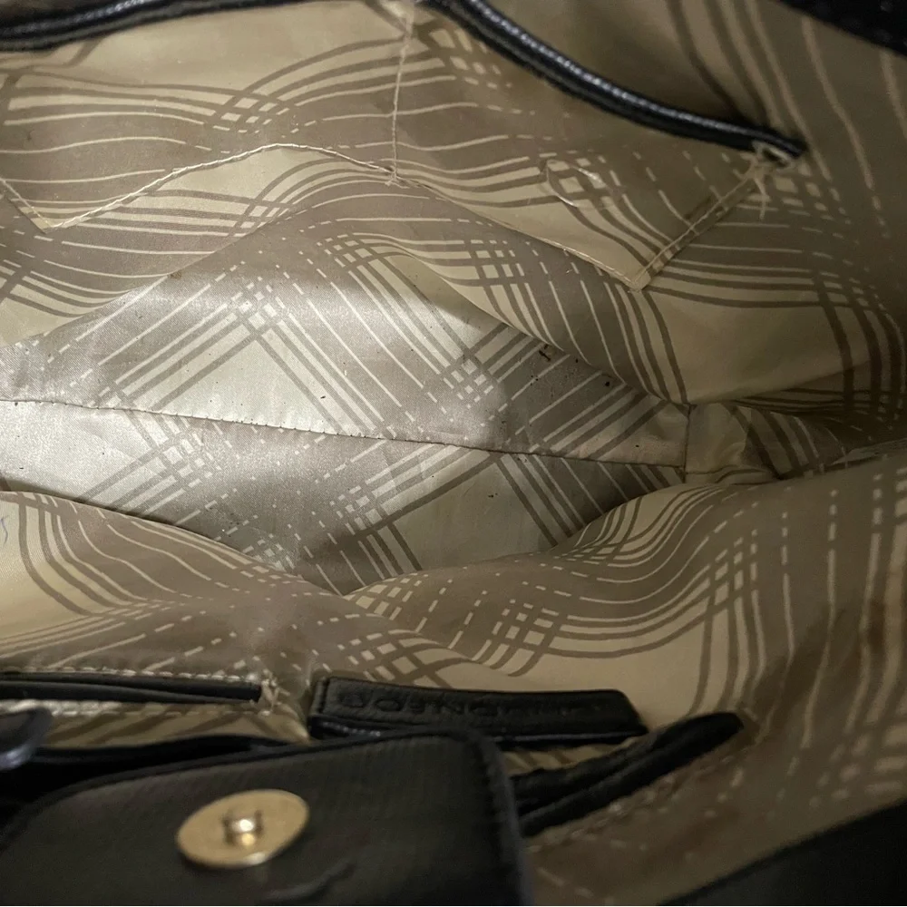 London Fog shoulder bag Women’s‎ Cream Black Gold trim tote purse handbag boho